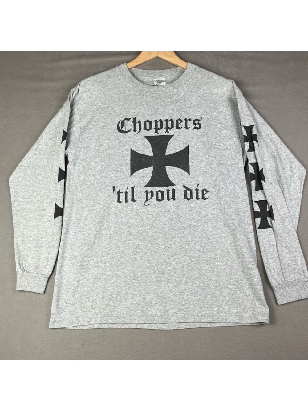 Vintage Y2K Choppers Til You Die Long Sleeve Graphic T Shirt Men’s Size M Gray